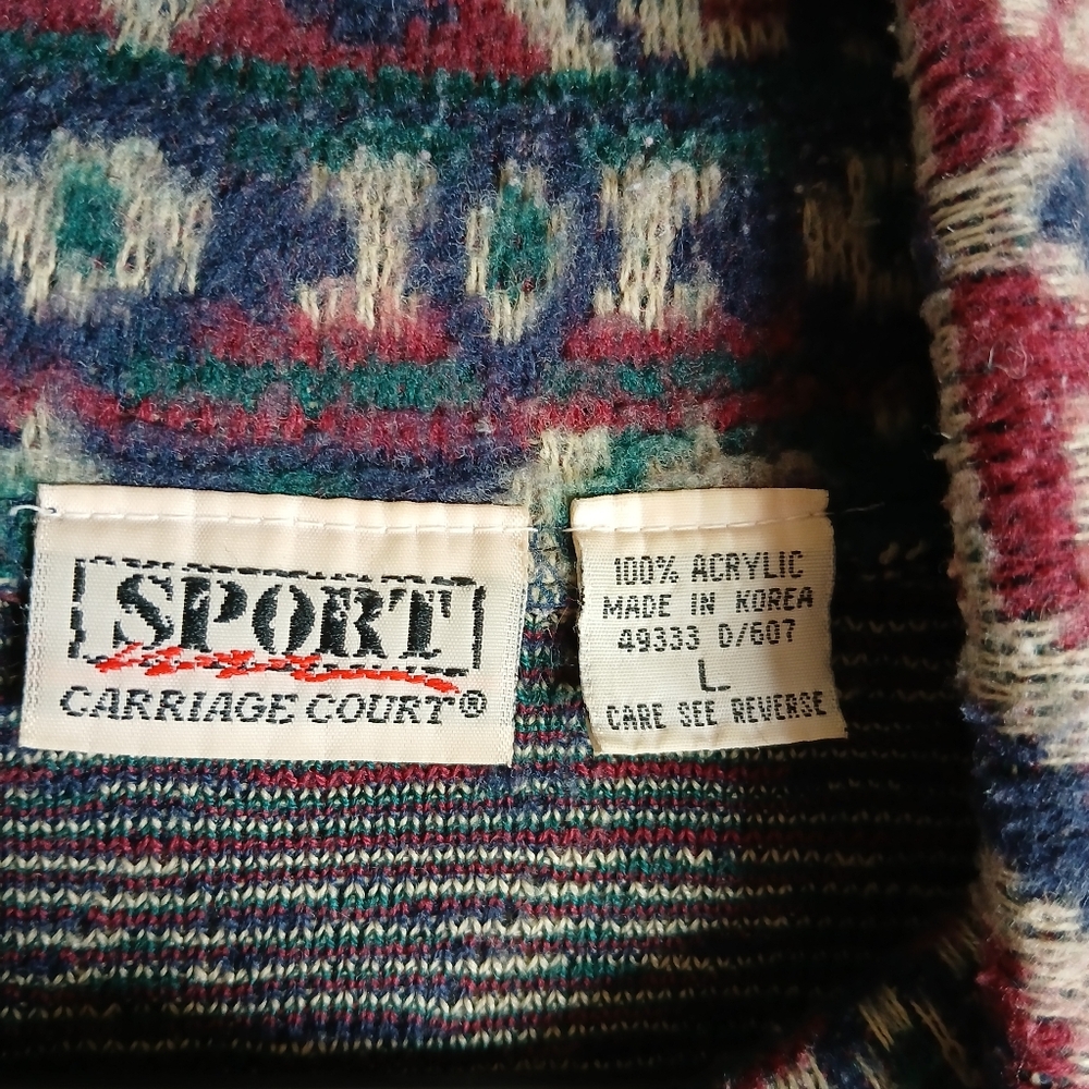 Vintage Sport Carriage Court Colorful Patterned Pullover Fleece Sweater Sz Large - Picture 6 of 8